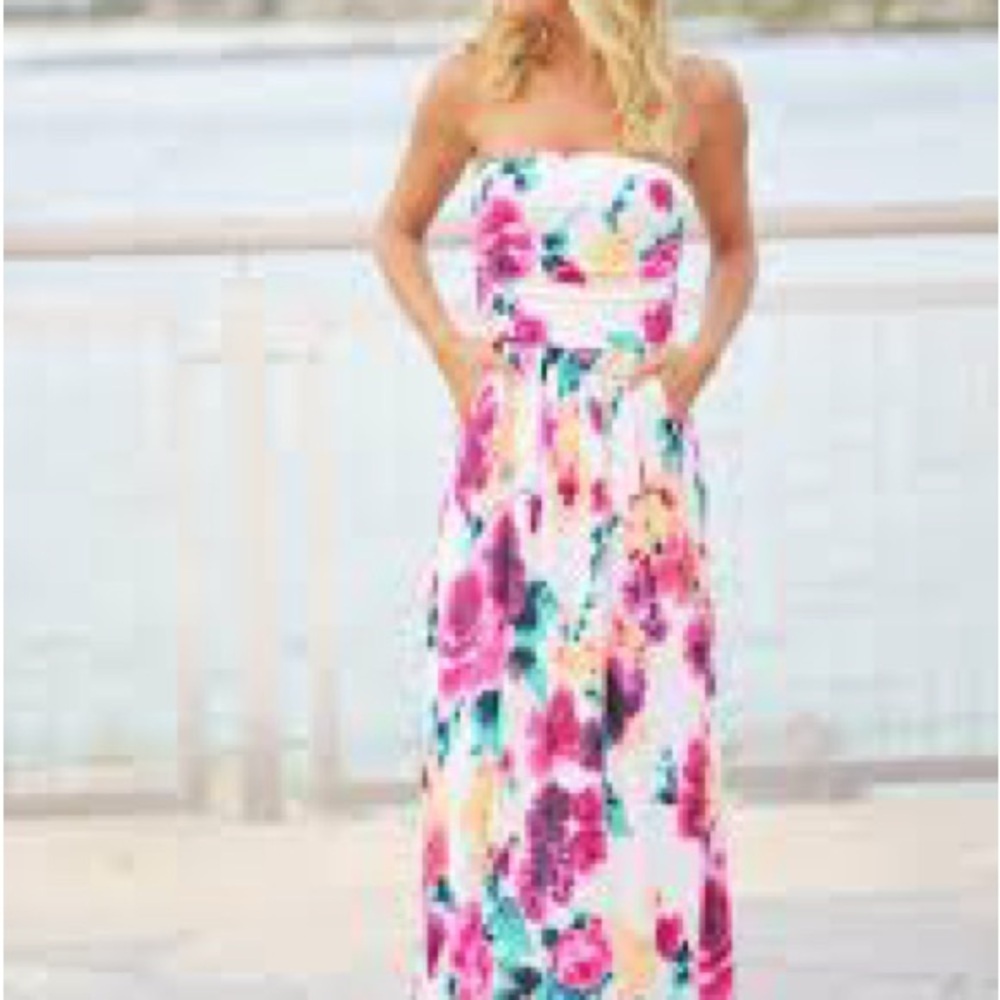 Vibrant Floral Boho Strapless Dress